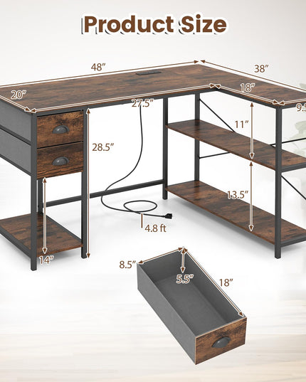 Giantex 48" L Shaped Desk with Charging Station