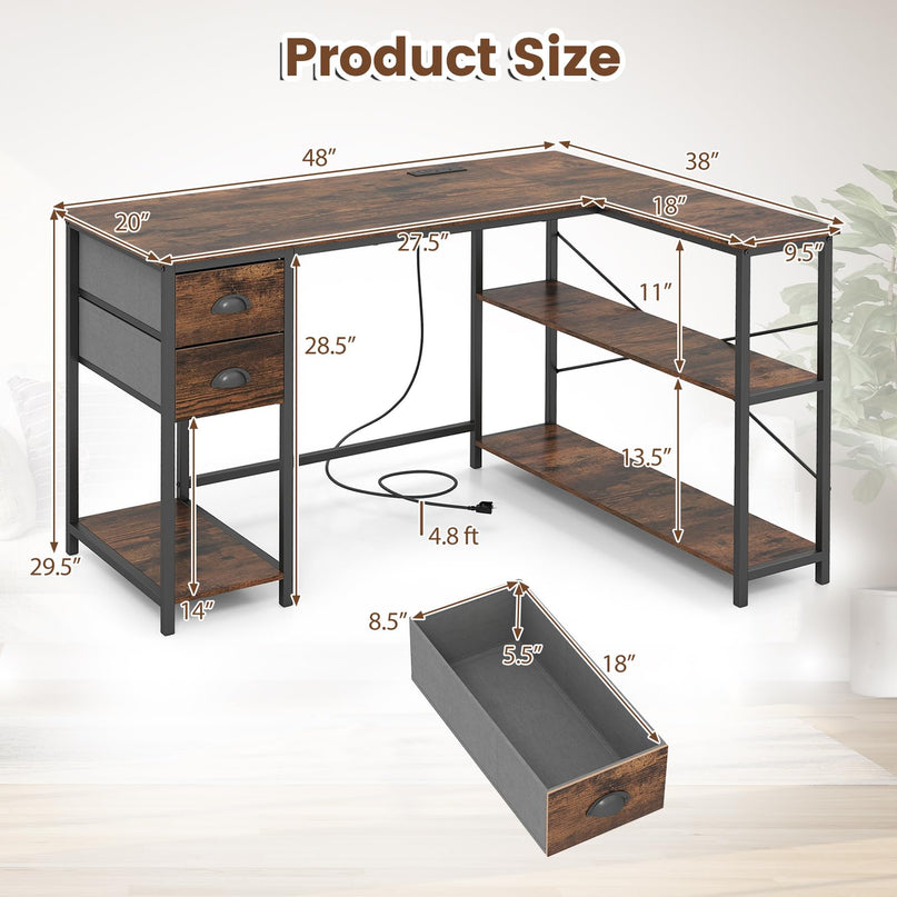 Giantex 48" L Shaped Desk with Charging Station