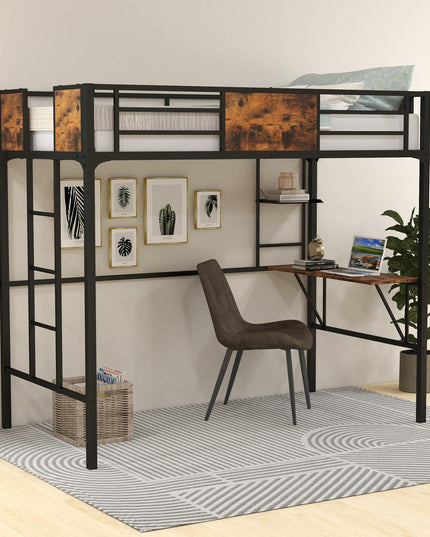 Metal Twin Loft Bed with Desk and Storage Shelf - Giantex