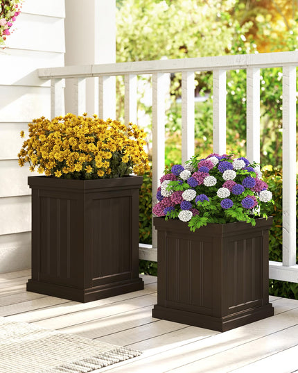 Giantex Square Plastic Planters Set of 2 with/Drainage Holes & Nesting Design
