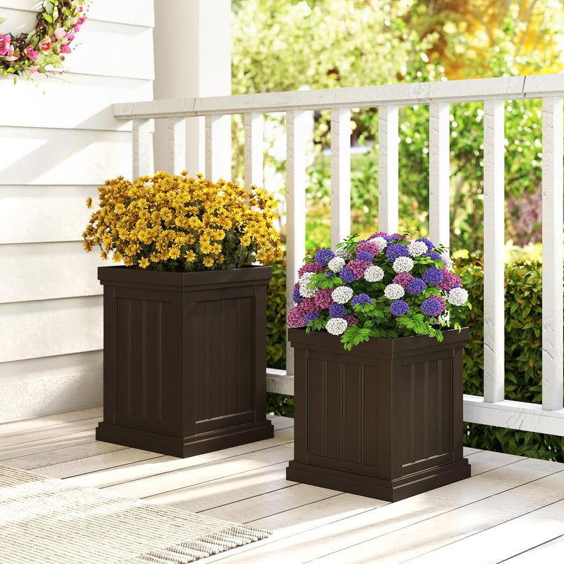Giantex Square Plastic Planters Set of 2 with/Drainage Holes & Nesting Design