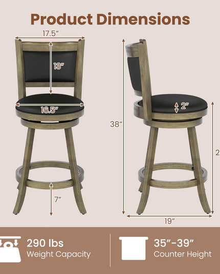 Tabouret de bar à hauteur de comptoir Giantex avec dossier pivotant en bois et revêtement en tissu