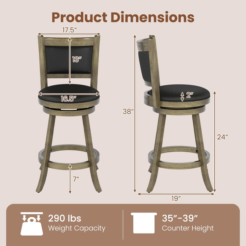 Giantex Accent Wooden Swivel Back Counter Height Bar Stool, Fabric Upholstered Design