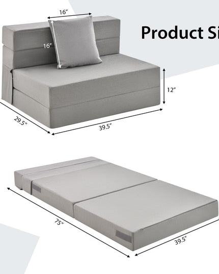 Giantex 6 Inch Folding Sofa Bed Couch with Pillow, Tri-fold Mattress with High-Density Foam, Dark Grey