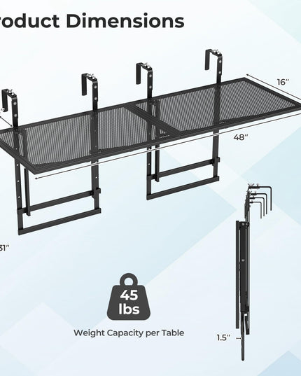 Giantex 48" Balcony Railing Table for Patio & Deck