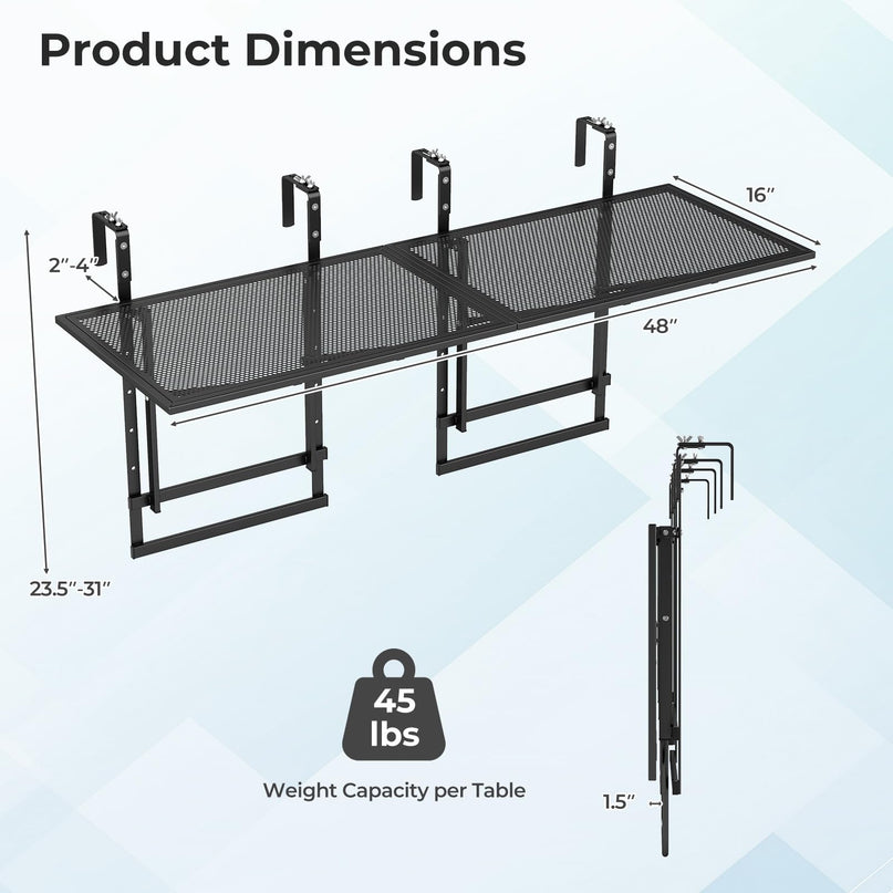 Giantex 48" Balcony Railing Table for Patio & Deck