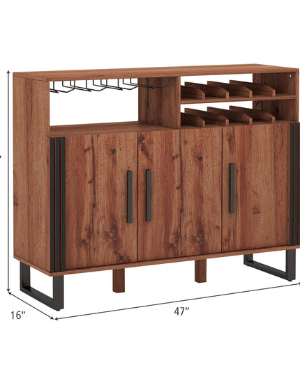 Giantex Wine Bar Cabinet, Buffet Sideboard with 3 Doors & Adjustable Shelves, Liquor Cabinet