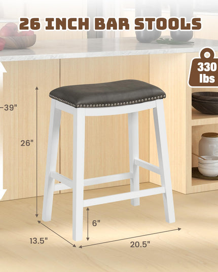 Giantex 26" Counter Height Bar Stools Set of 2, Faux PVC Leather Farmhouse Barstools w/Padded Seat