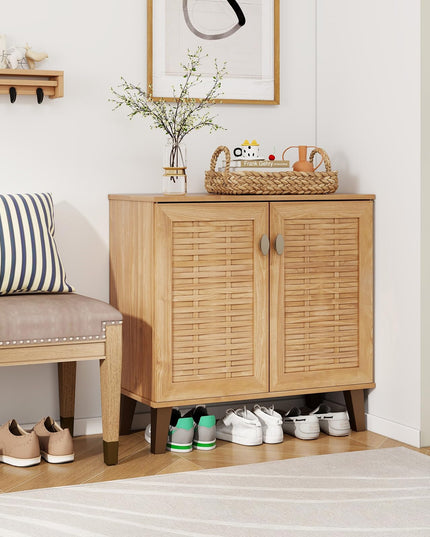 Giantex Shoe Cabinet with Doors, 4-Tier Farmhouse Shoe Storage Cabinet with 3 Adjustable Shelves