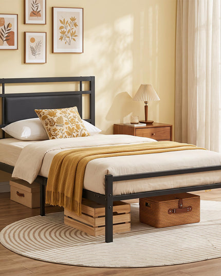 GIANTEX Twin Size Metal Bed Frame with Upholstered Headboard