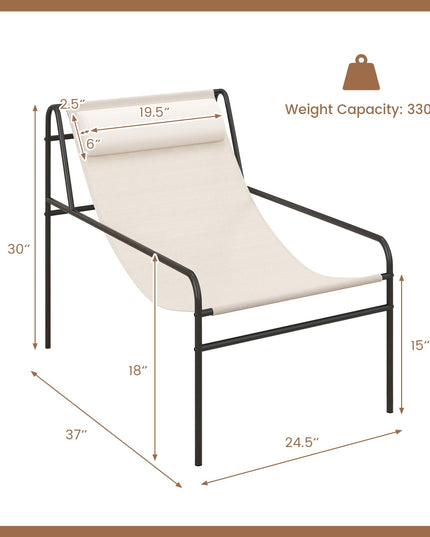 Giantex Patio Sling Lounge Chair, Modern Sling Accent Chair with Removable Headrest Pillow