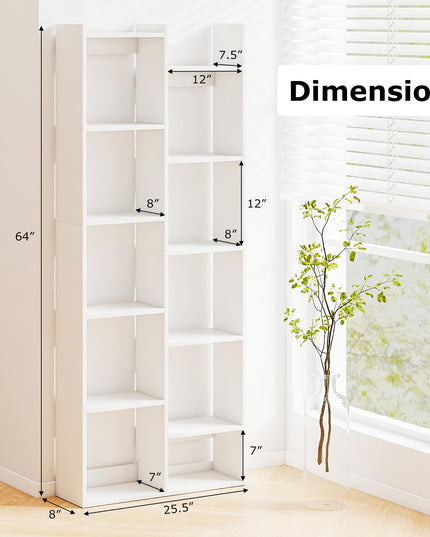 Giantex 11 Tier Bookcase with Staggered Shelves for Home Living Room Office