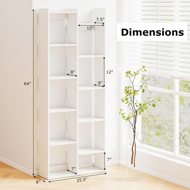 Giantex 11 Tier Bookcase with Staggered Shelves for Home Living Room Office