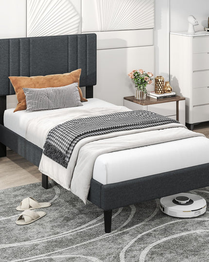 Giantex Modern Upholstered Platform Bed Frame with Vertical Channel Tufted Headboard