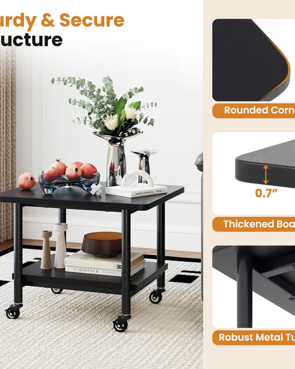 Giantex 2-Tier Under Desk Printer Stand with Storage Shelf & Lockable Wheels