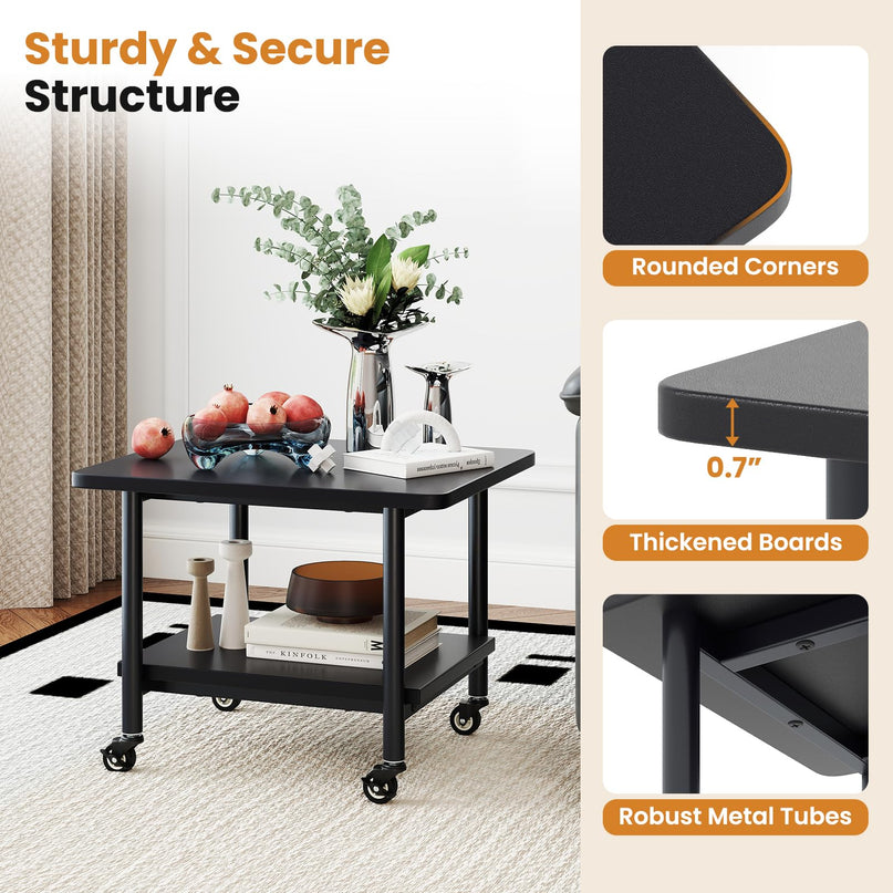 Giantex 2-Tier Under Desk Printer Stand with Storage Shelf & Lockable Wheels