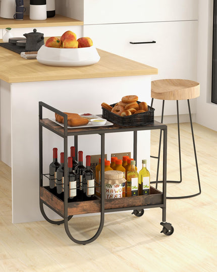 Giantex Bar Cart, 2-Tier Home Coffee Bar Serving Cart with Wine Rack for Wine Liquor Beverage Dinner Party