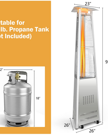 Outdoor Heater with Tip-Over & Flameout Protection for Backyard, Garden (Silver)