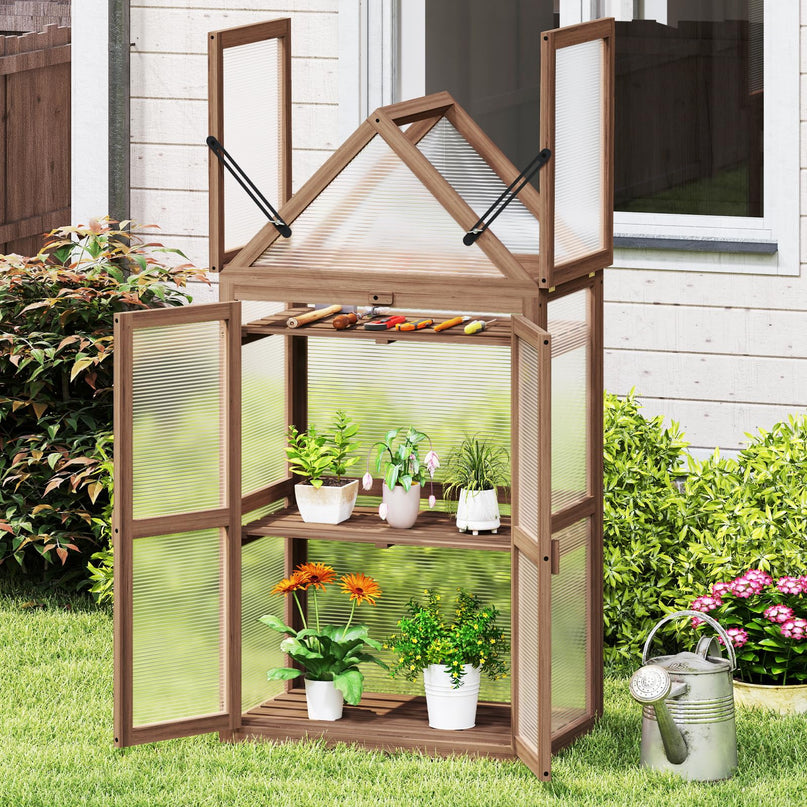 Giantex Garden Cold Frame  Mini Greenhouse Storage Shelves