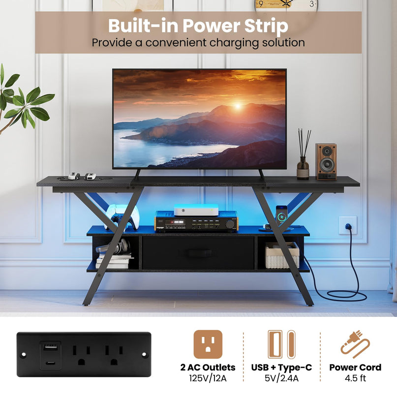 Giantex Black TV Stand with Power Outlets for 65" TVs 3-Tier Entertainment Center