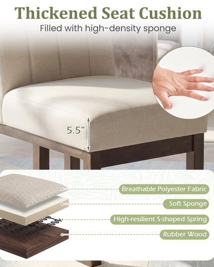 Giantex Farmhouse Fabric Upholstered Kitchen Chairs with 5.5" Thickened Padded Seat