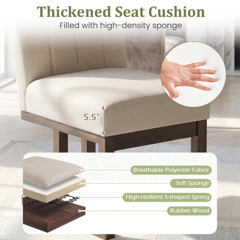 Giantex Farmhouse Fabric Upholstered Kitchen Chairs with 5.5" Thickened Padded Seat