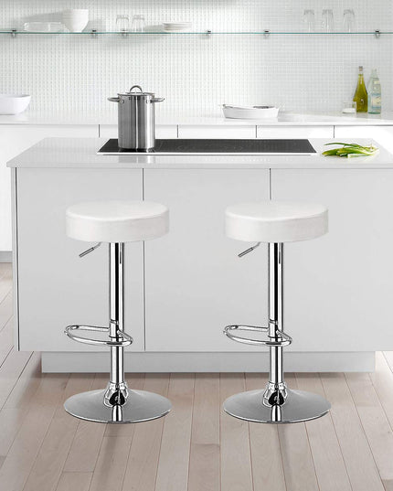 Modern Swivel Backless Round Barstool, PU Leather Armless bar Chair with Height Adjustable, Chrome Footrest