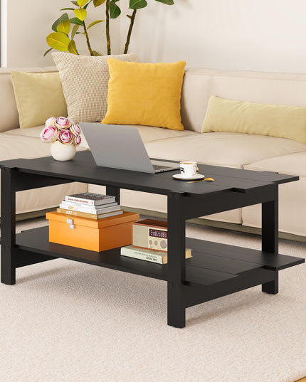 Giantex Modern Coffee Table with Slatted Design for Small Spaces