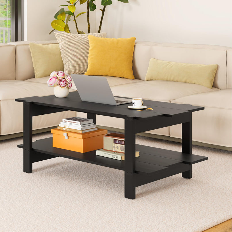 Giantex Modern Coffee Table with Slatted Design for Small Spaces
