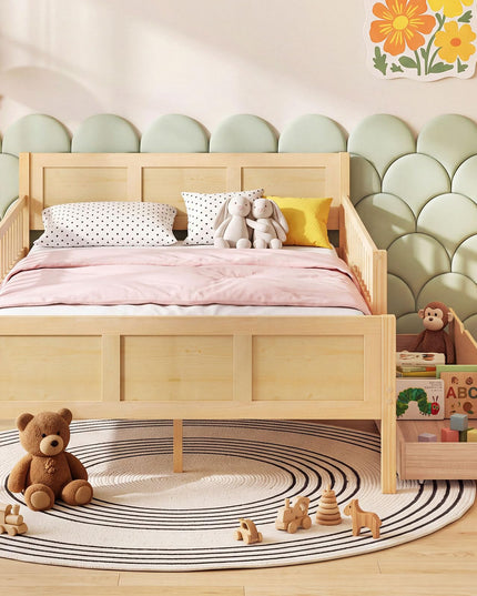 GIANTEX Full/Twin  Size Bed Frame with 2 Storage Drawer & Guardrails for Kids