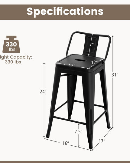 Giantex Metal Bar Stools Set of 4, 24" Counter Height Modern Industrial Barstools w/Removable Bucket Back & Footrest