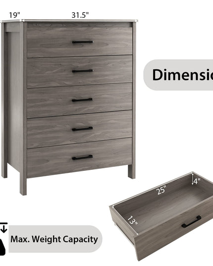 Giantex 5-Drawer Chest Dresser for Bedroom - 41.5" Multipurpose Storage Clothes Organizer