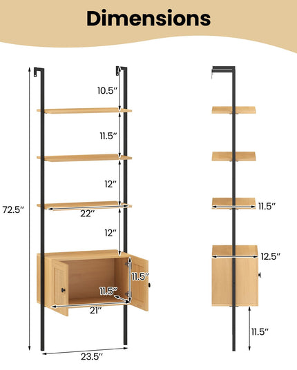 Giantex 5 Tier Ladder Bookcase with Rattan Cabinet