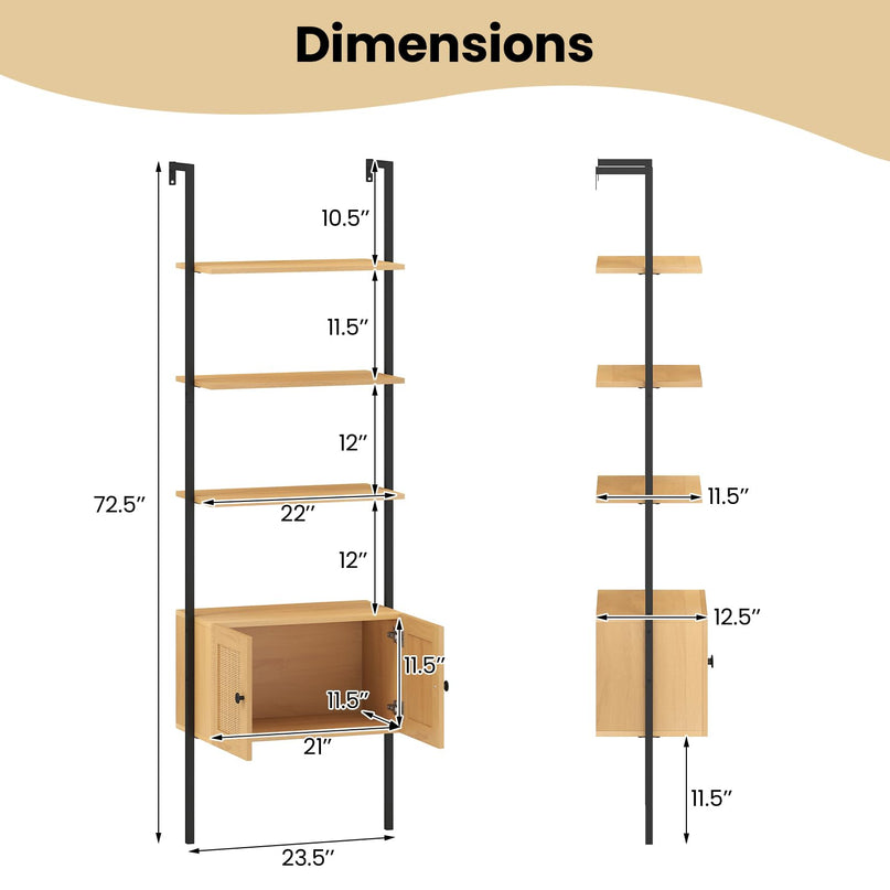 Giantex 5 Tier Ladder Bookcase with Rattan Cabinet