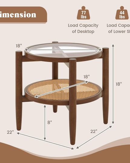 Rattan Round End Table - Giantex