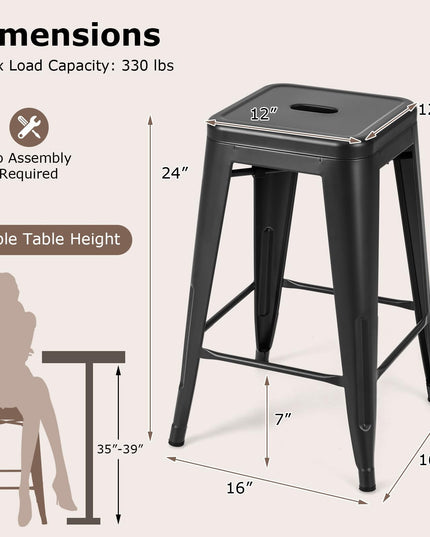 Giantex Metal Backless Bar Stools Set of 4, 24" Industrial Counter Height Bar Stools w/Cut-Out Handle, Footrest