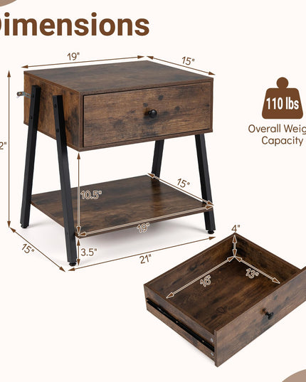 Giantex Industrial Night Stand with Drawer and Open Shelf