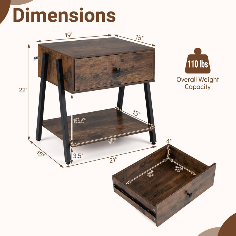 Giantex Industrial Night Stand with Drawer and Open Shelf