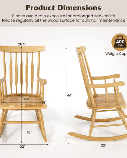 Giantex Outdoor Wood Rocking Chair Patio Rocking Chair with Solid Rubber Wood Frame