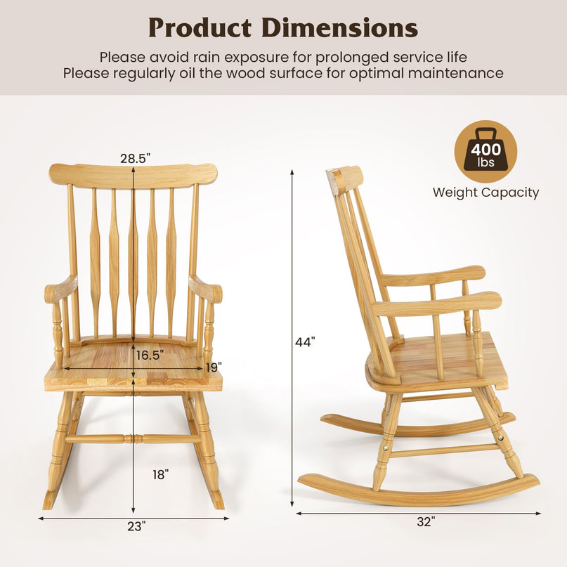 Giantex Outdoor Wood Rocking Chair Patio Rocking Chair with Solid Rubber Wood Frame