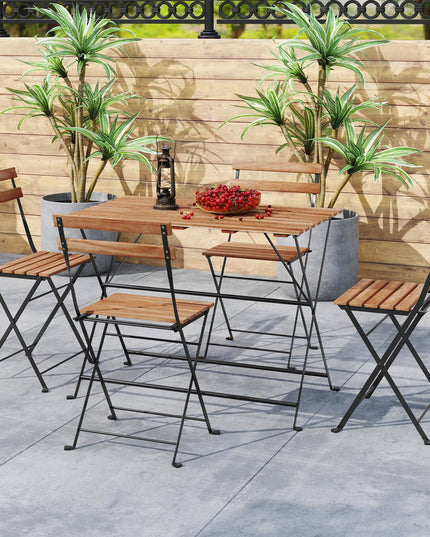 Giantex Acacia Wood Bistro Table with 4 Folding Patio Chairs for Yard Porch Garden Poolside