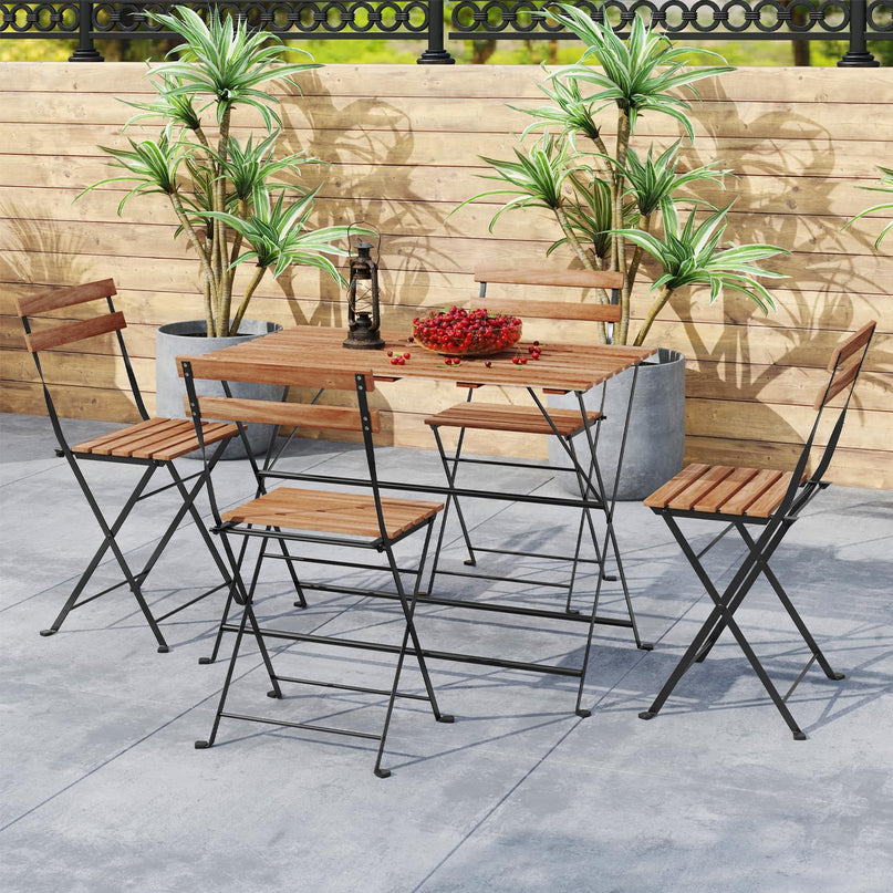 Giantex Acacia Wood Bistro Table with 4 Folding Patio Chairs for Yard Porch Garden Poolside