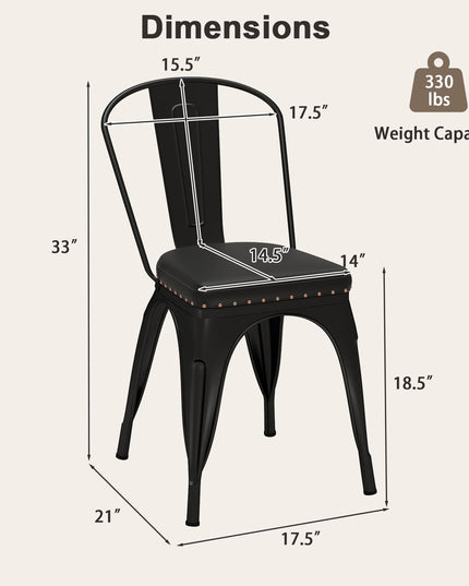 Giantex Metal Dining Chairs Set of 4 with Detachable Backrest & PU Leather Padded Seat