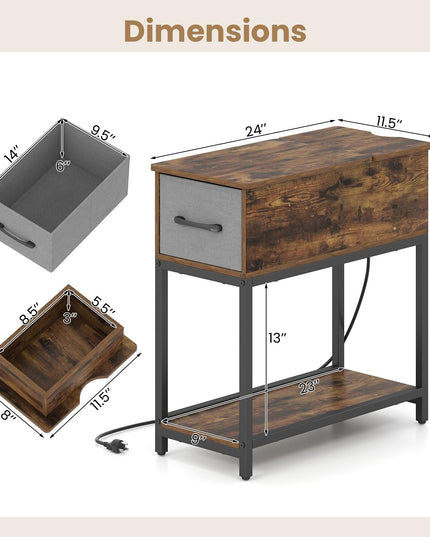 Table d'appoint étroite Giantex avec station de charge