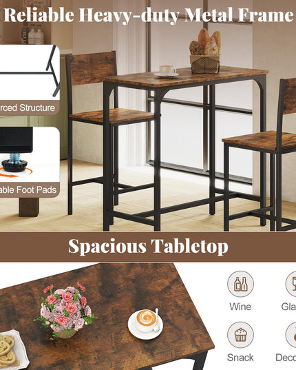 Giantex Bar Table and Chair Set with 2 Counter Height Bar Stools