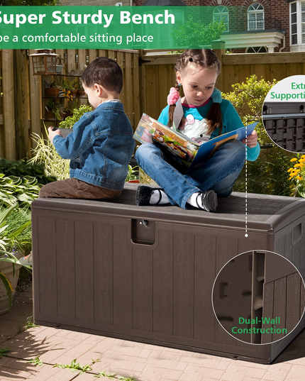 Outdoor Storage Deck Box Patio Bin - 105 Gallon Indoor/Outside Storage Box with Lockable Lid