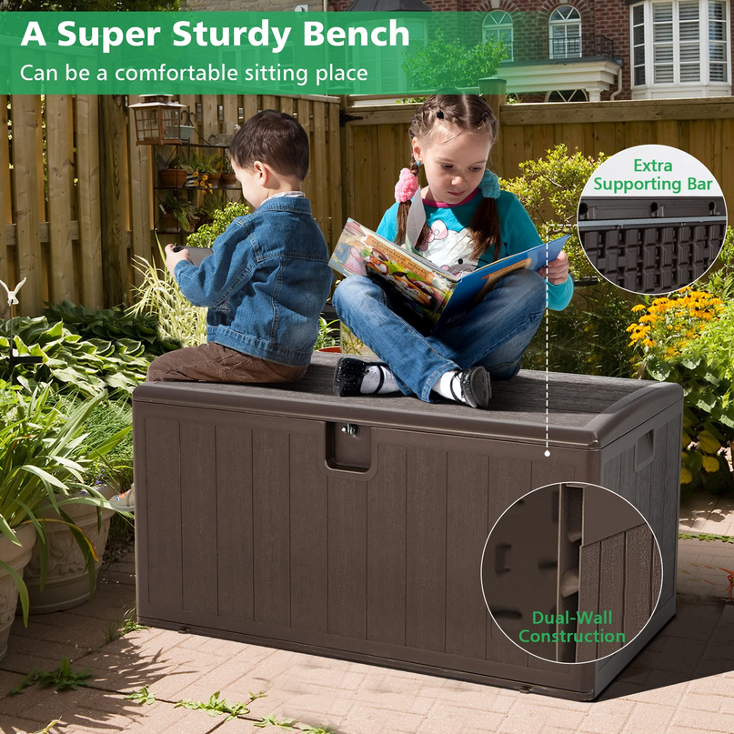 Outdoor Storage Deck Box Patio Bin - 105 Gallon Indoor/Outside Storage Box with Lockable Lid