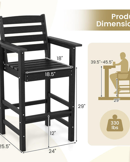 Giantex 29” Bar Stools Set of 2/4, HDPE Barstools w/Back, Armrests & Footrests, Max Load 330Lbs