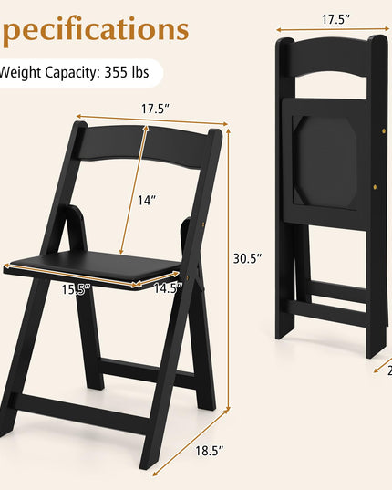 Giantex Folding Chairs, Wooden Dining Chairs Set, Padded Foldable Chairs w/Backrest