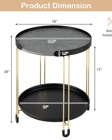 Giantex Modren Side Table, Faux Marble End Table with Golden Frame and Removable Tray